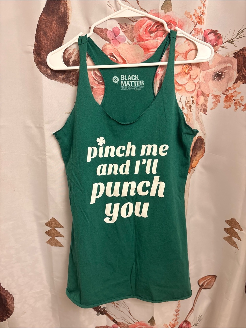 Small Black Matter Green Graphic Tank Top - 'Pinch Me and I'll Punch You'